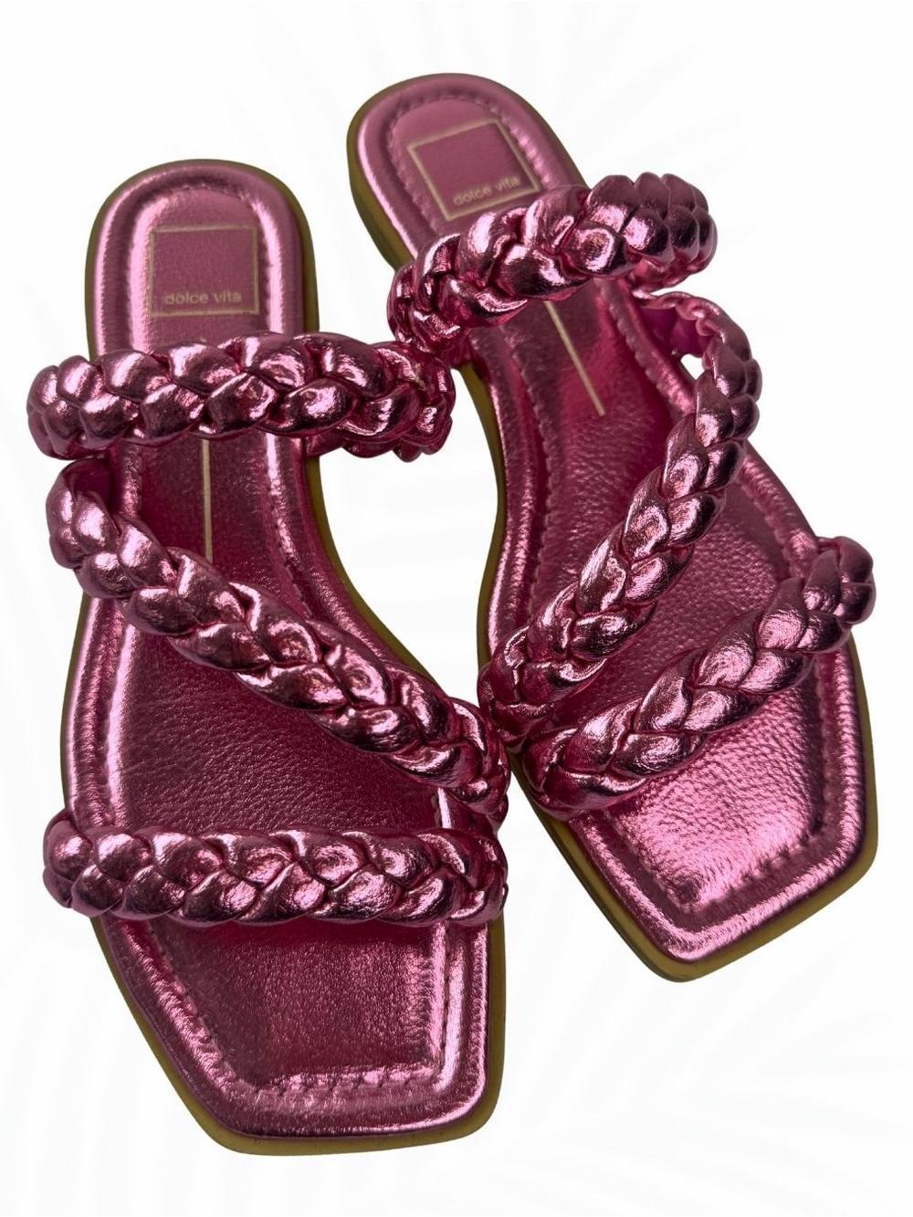 Dolce Vita Metallic Pink Braided Strappy Sandals Size 7.5 Square Toe